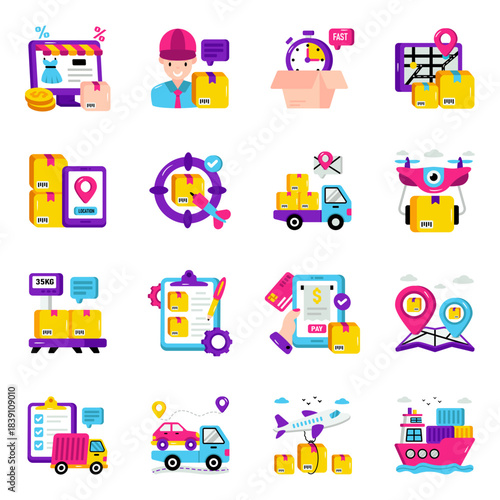 Set of Shipment Flat Icons