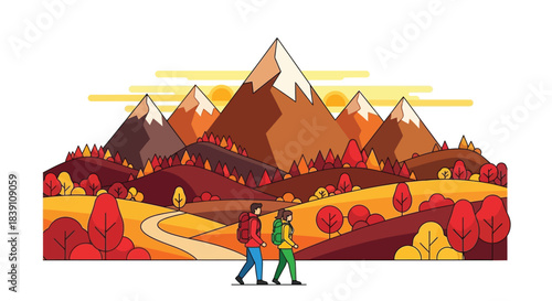 Hikers enjoying a scenic mountain landscape during an autumn adventure exploring nature together.