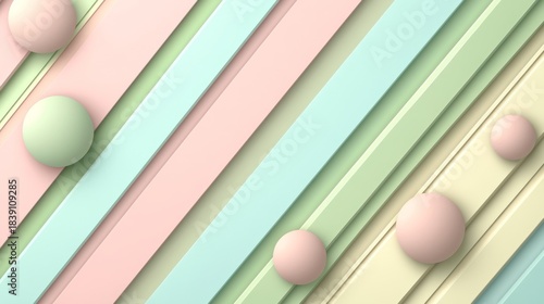 Pastel Diagonal Stripes with Spheres Creating a Minimal and Elegant Background for Graphic Designs