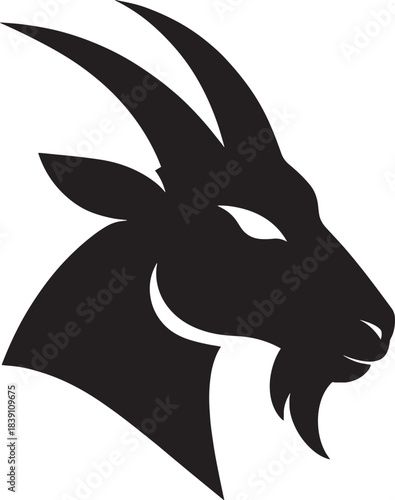 Minimal Goat Head Silhouette Vector – Sharp Horn Emblem in Flat Black Design