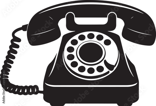 Black Silhouette of a Vintage Rotary Telephone retro