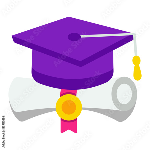 Paper with badge, flat design of degree icon