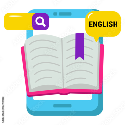 Trendy design icon of mobile English book 