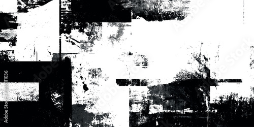 Abstract vector black and white grunge texture with rough brush strokes and distressed layers.