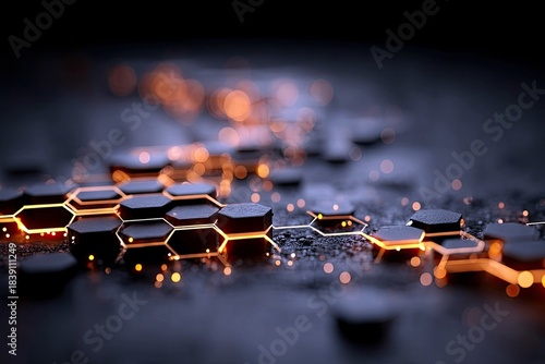 Abstract Hexagon Network Glowing in the Dark