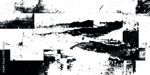 Abstract vector black and white grunge texture with rough brush strokes and distressed layers.