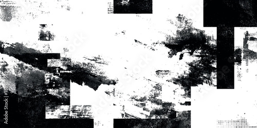 Elegant abstract background with texture in bold black ink brush strokes, splatters, and distressed overlay effects.