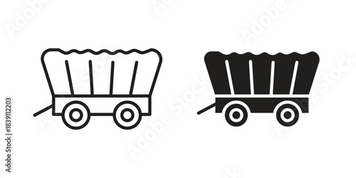 Covered wagon icons, Line vector. solid symbol set