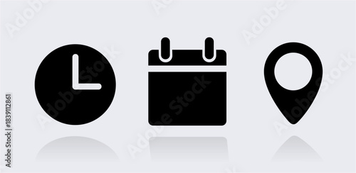 date time place icon modern flat minimalist location clock calendar invitation planning events black