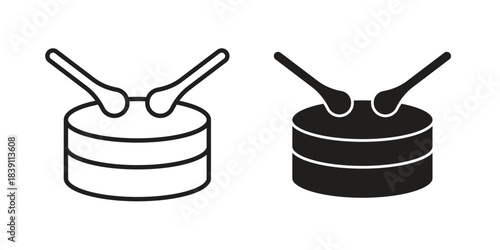 Drum icons, Line vector. solid symbol set