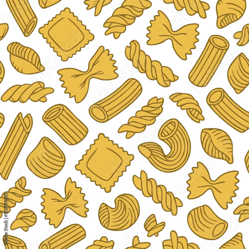 Seamless pattern with different pasta types