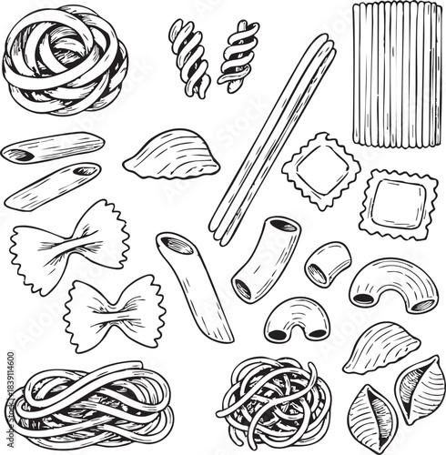 Hand drawn Italian pasta set