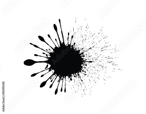 Dramatic black ink splatter isolated on a clean white background with artistic texture