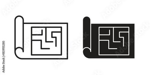 Floor plan icons, Line vector. solid symbol set