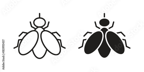 Fly insect icons, Line vector. solid symbol set