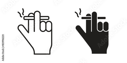 Hand holding cigarette icons, Line vector. solid symbol set