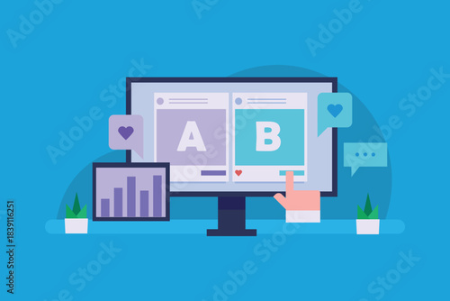 Business conducting AB testing for social media campaigns to analyze campaign performance and to achieve better results through social media advertising