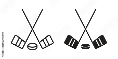 Hockey sticks icons, Line vector. solid symbol set