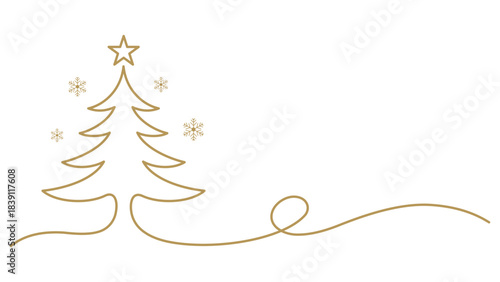 Hand-drawn Christmas tree in minimalistic design. Golden Christmas tree. Vector illustration.