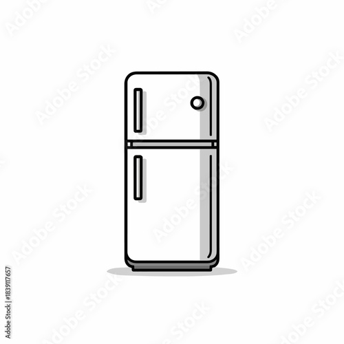 Clean vector line art illustration of a closed household refrigerator. Modern kitchen appliance icon design with simple shading for food storage concepts
