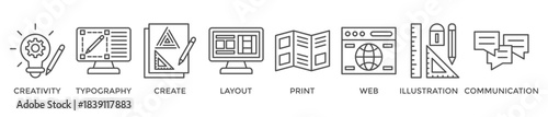 Graphic design banner web icon vector illustration concept with icon of creativity, typography, create, layout, print, web, illustration and communication