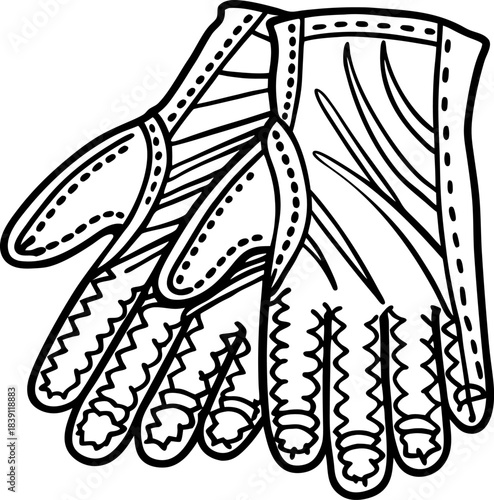 Protective leather work gloves illustration with stitching details and safety equipment concept