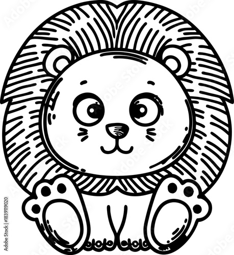 cute lion sitting adorable outlined jungle animal character for kids coloring page