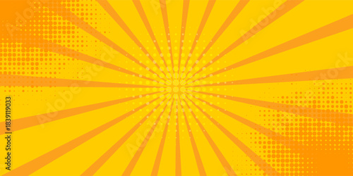 Pop art yellow comic book cartoon magazine cover. Cartoon cute retro Strip pattern mock up. Vector halftone illustration. Vintage background for comic superhero text, speech bubble, message.