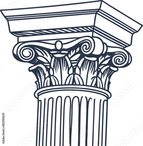Elegant ionic architectural column capital with ornate volutes and fluted shaft illustration