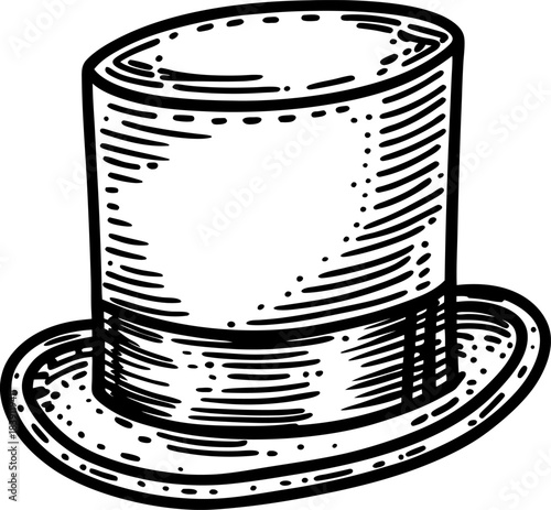 Vintage tall top hat illustration hand drawn classic gentleman accessory with elegant retro lines