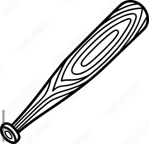 Wooden baseball bat illustration simple outlined sports equipment icon with stylized grain pattern