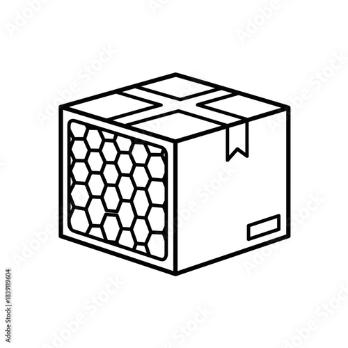 Outline of a package box with honeycomb structure and tape. Logistics and delivery concept.  