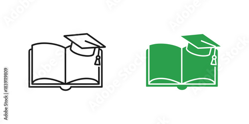 Open book with graduation cap icon symbolizing education and learning