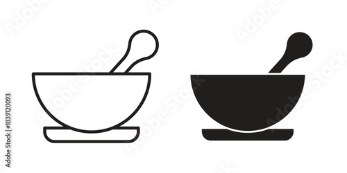 Mortar pestle icons, Line vector. solid symbol set