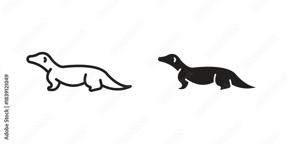 Fototapeta premium Otter icons, Line vector. solid symbol set