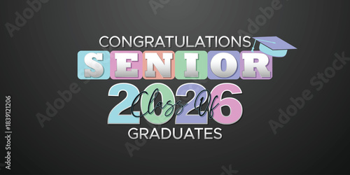 Colorful Senior Class of 2026 Graduation Banner with Modern Neon Typography
