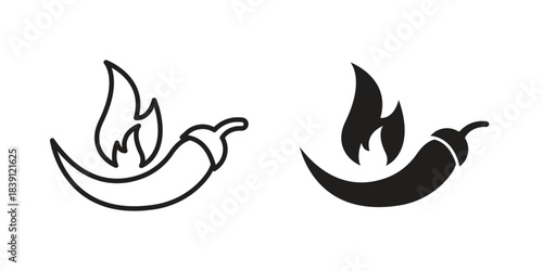 Pepper hot icons, Line vector. solid symbol set