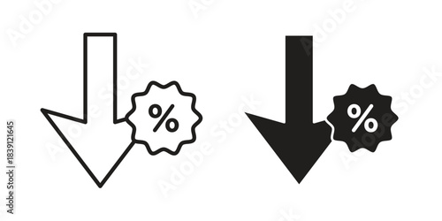 Percent down icons, Line vector. solid symbol set