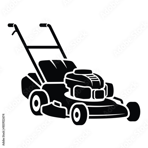 Black silhouette of a push lawn mower grass cutter