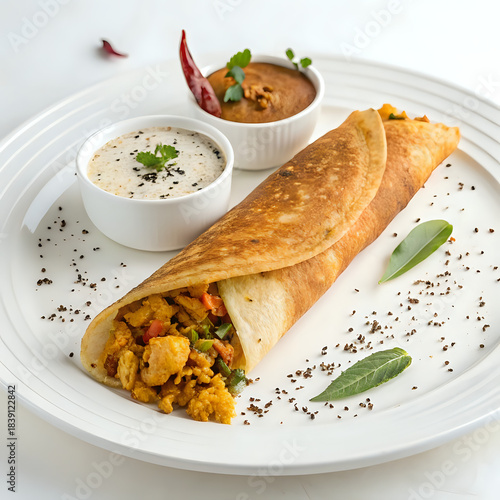 masala dosa, white background