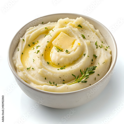 mashed potatoes, white background