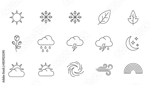 Weather icon set with sun clouds rain snow and wind in vector design