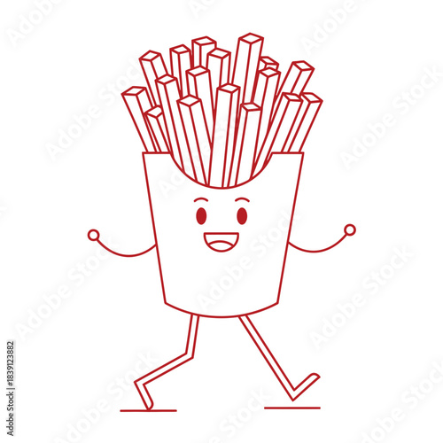 Cartoon French Fries Character Walking on White Background