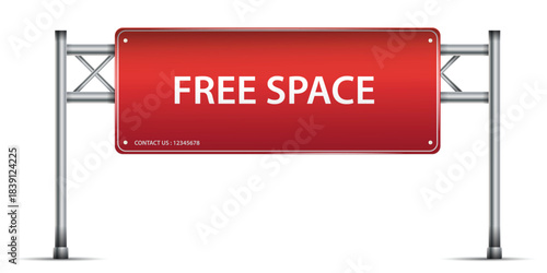 Simple bold red sign with FREE SPACE in clean white lettering, designed to fill empty slots in layouts. Ideal for placeholders, mockups, product sets, UI components, and graphic arrangements.