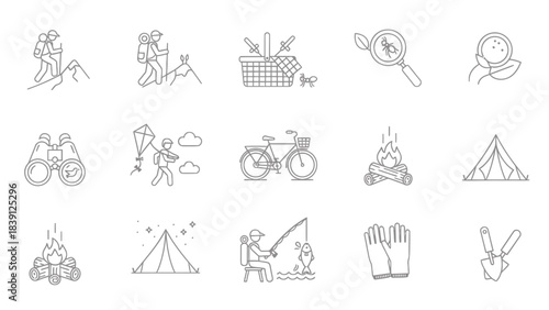 Set of hand drawn travel illustrations on white background