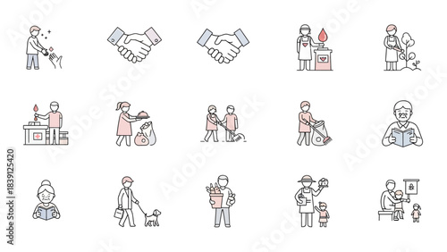 Set of people icons in various situations vector illustration