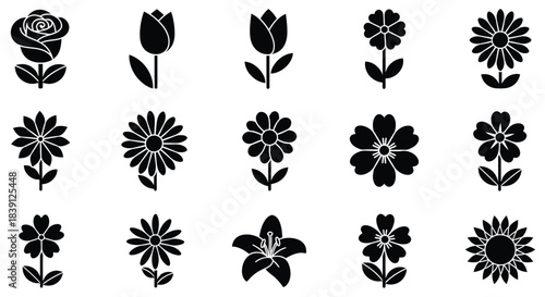 Collection of Black Flower Icons flowers rose