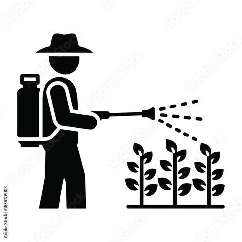 Icon of a farmer spraying crops with a backpack sprayer