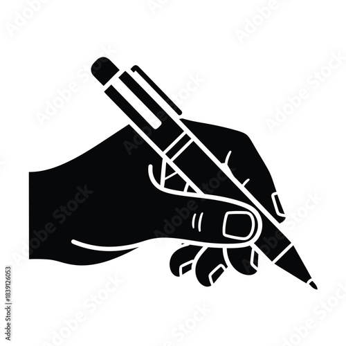 Hand Holding Pen Writing Silhouette drawing
