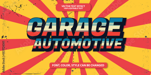 Retro garage automotive graphic featuring bold vintage typography and yellow sunburst background. Perfect for workshop branding, motorcycle 